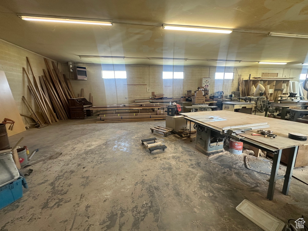 Garage featuring a workshop area