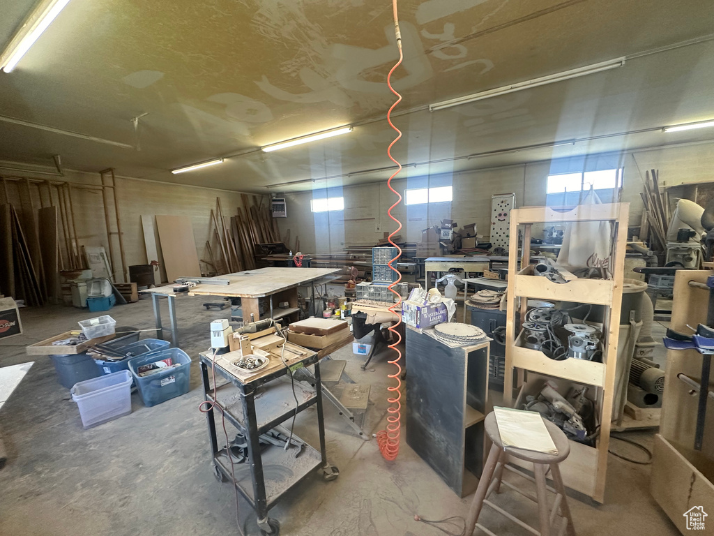 Garage with a workshop area