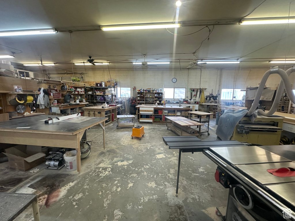 Garage featuring a workshop area