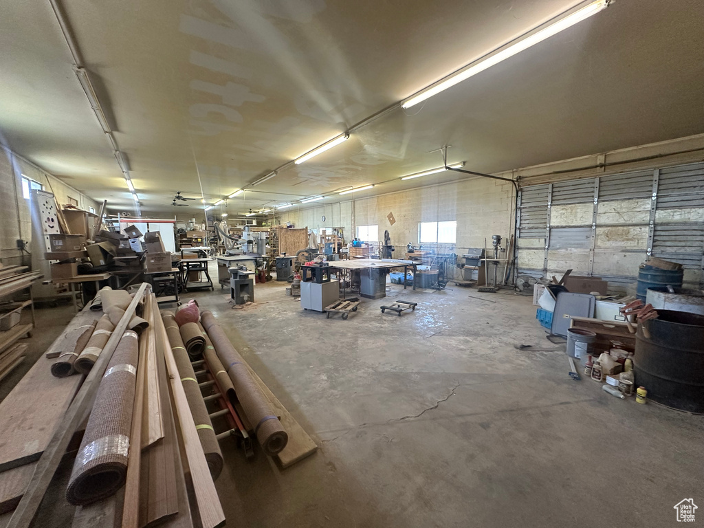 Garage with a workshop area