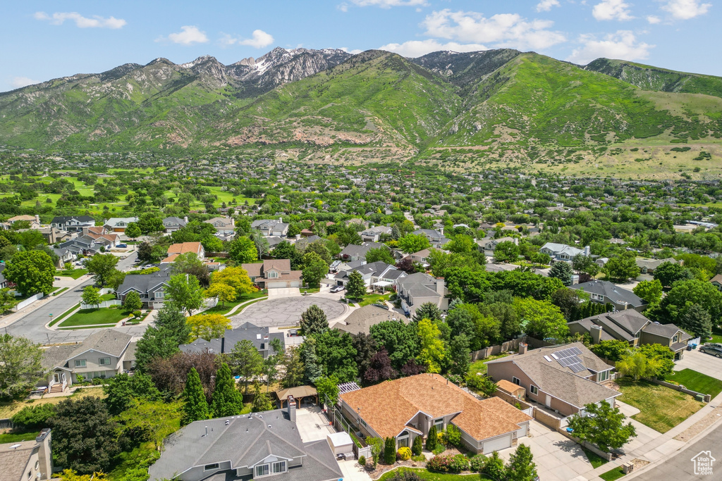 Aerial perspective of suburban area with mountains