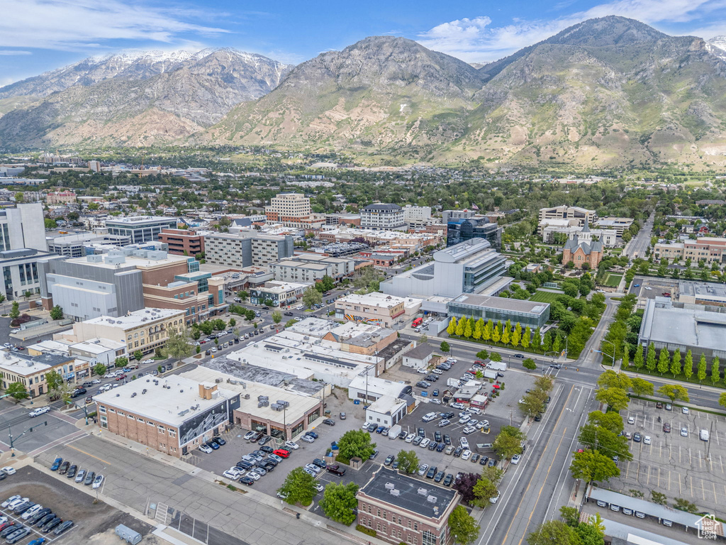 Drone / aerial view of a mountainous background