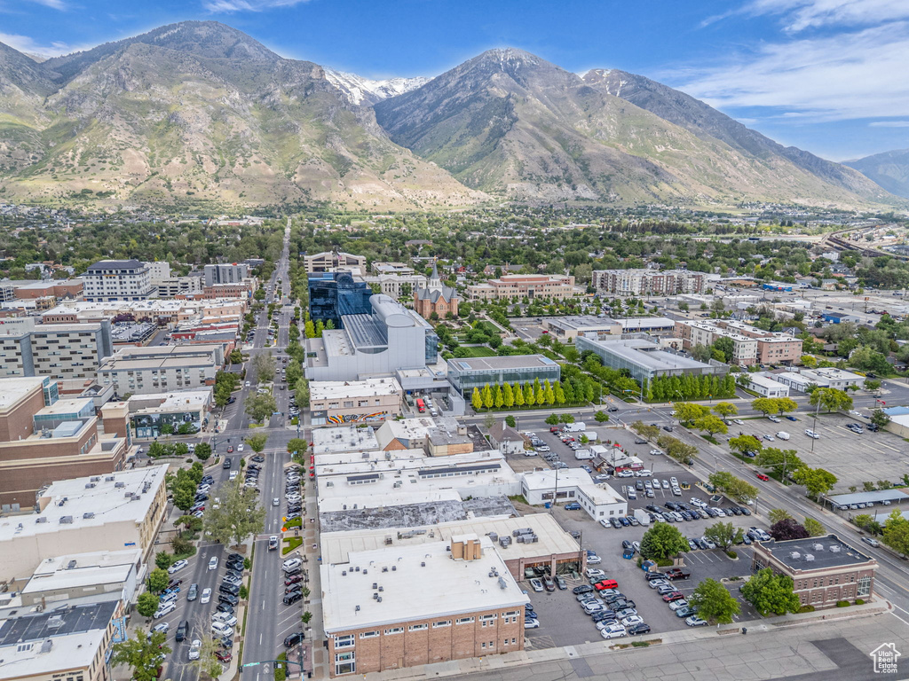 Aerial view of a mountain backdrop