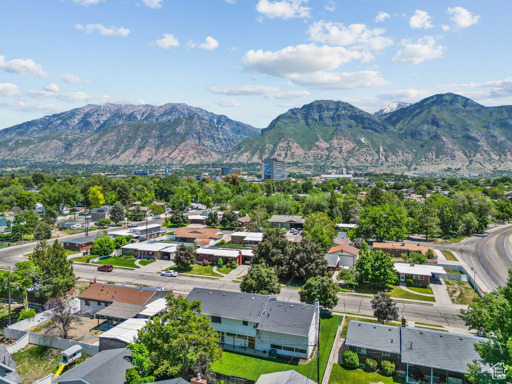 View of mountain background featuring nearby suburban area