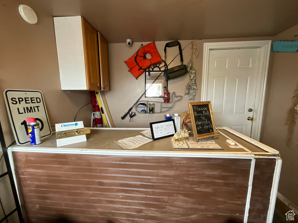 Kitchen with brown cabinets