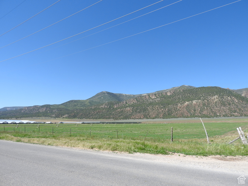 Mountain view with rural landscape and agricultural land