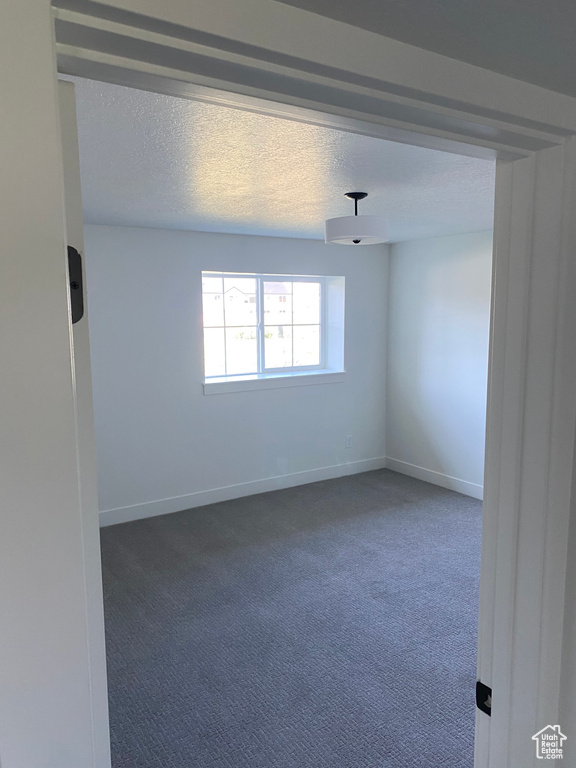 Unfurnished room with carpet floors, baseboards, and a textured ceiling