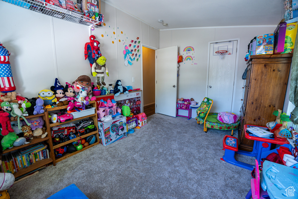 Game room featuring carpet