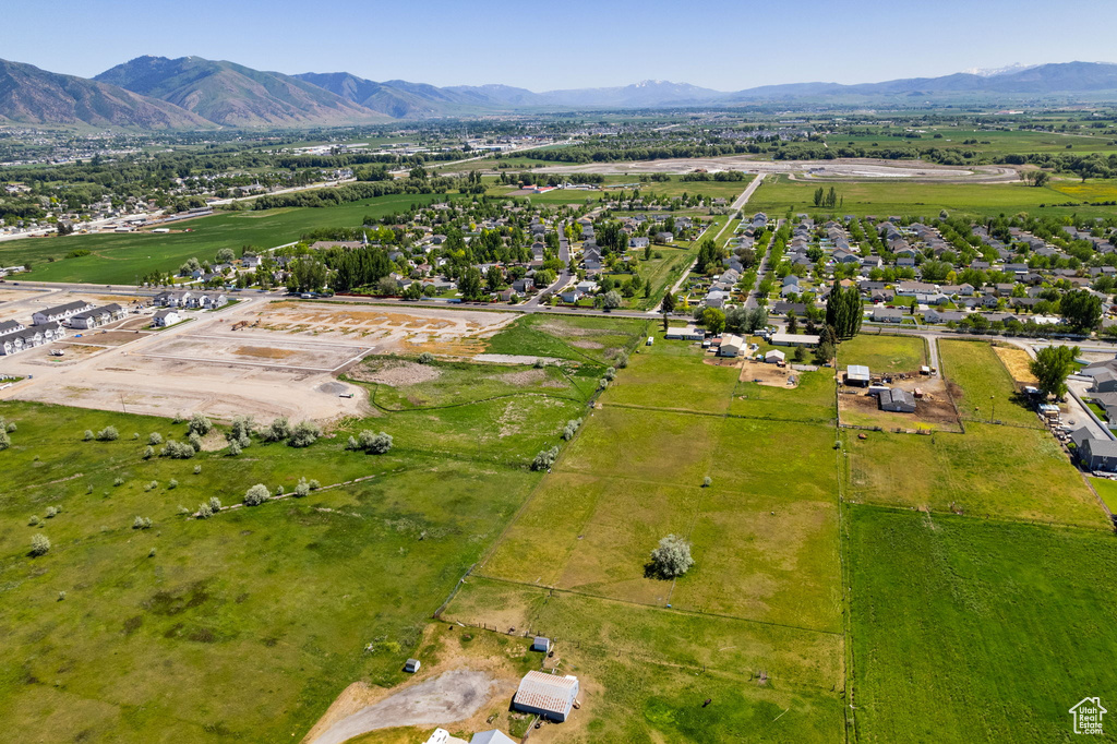 Drone / aerial view of a mountainous background