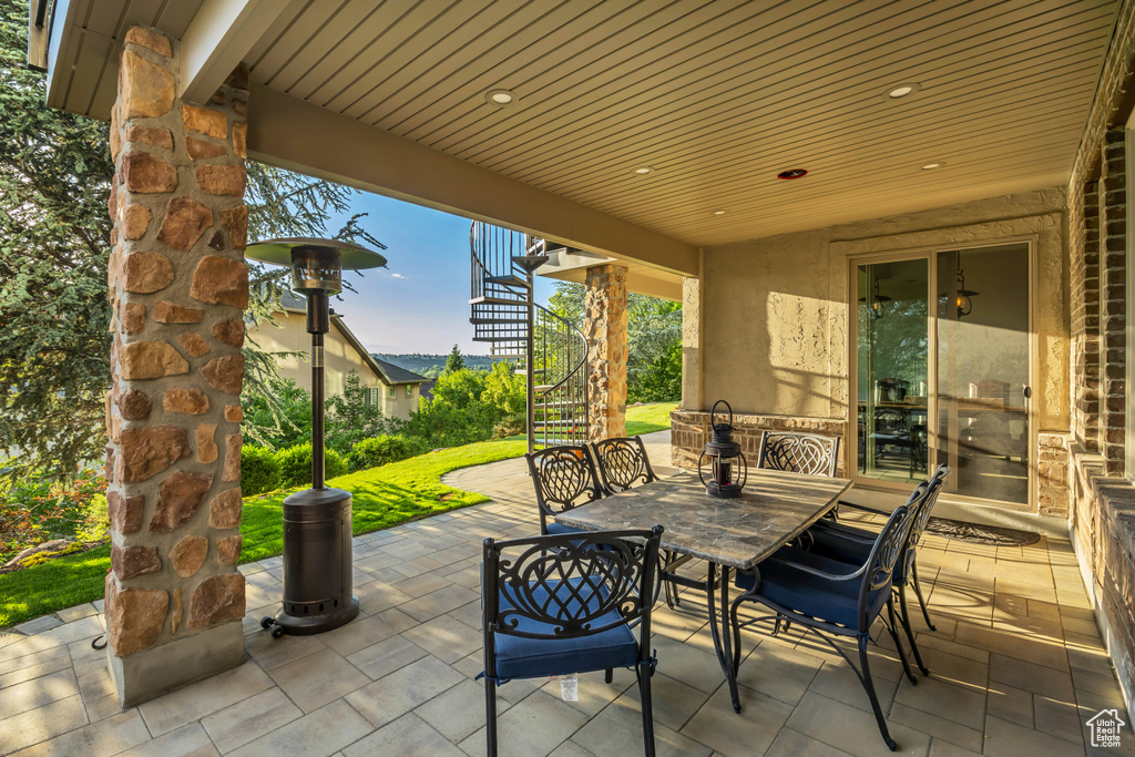 View of patio / terrace with stairs and outdoor dining space