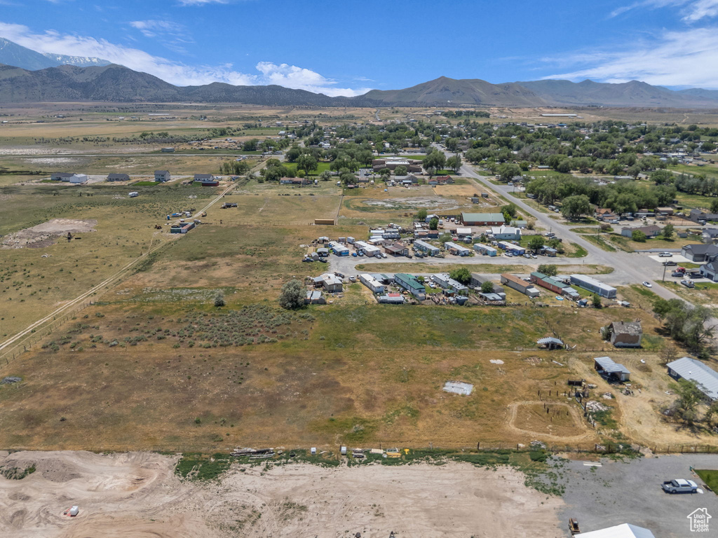 Aerial view of a mountain backdrop