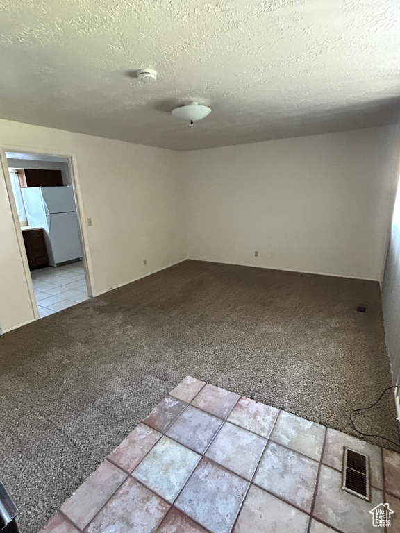 Spare room with light carpet and a textured ceiling