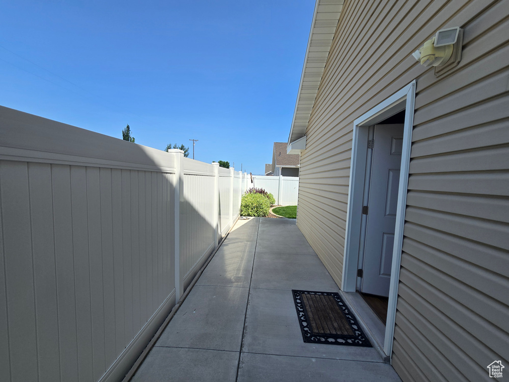 View of home\'s exterior with a patio