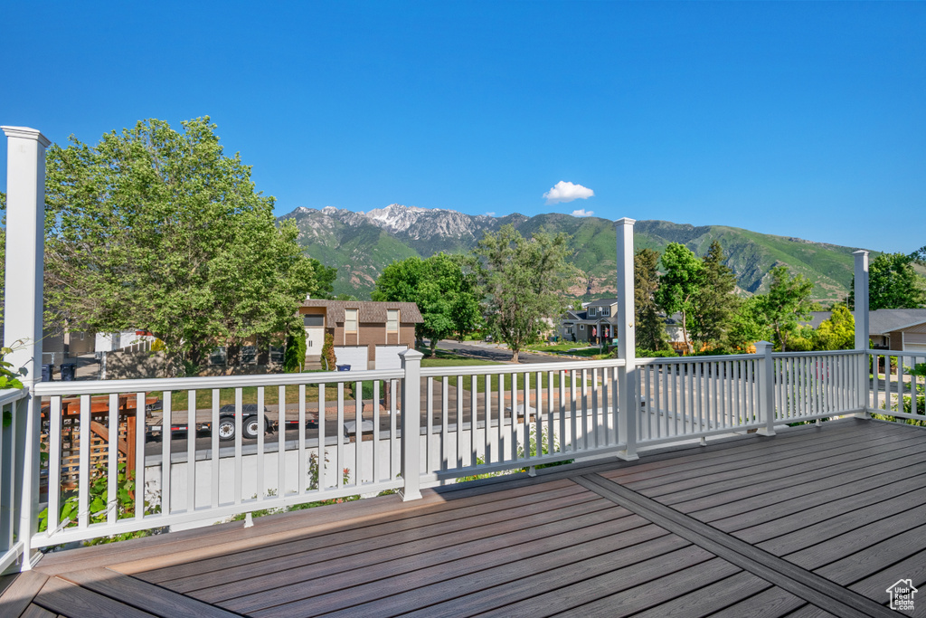 Wooden terrace with a mountain view