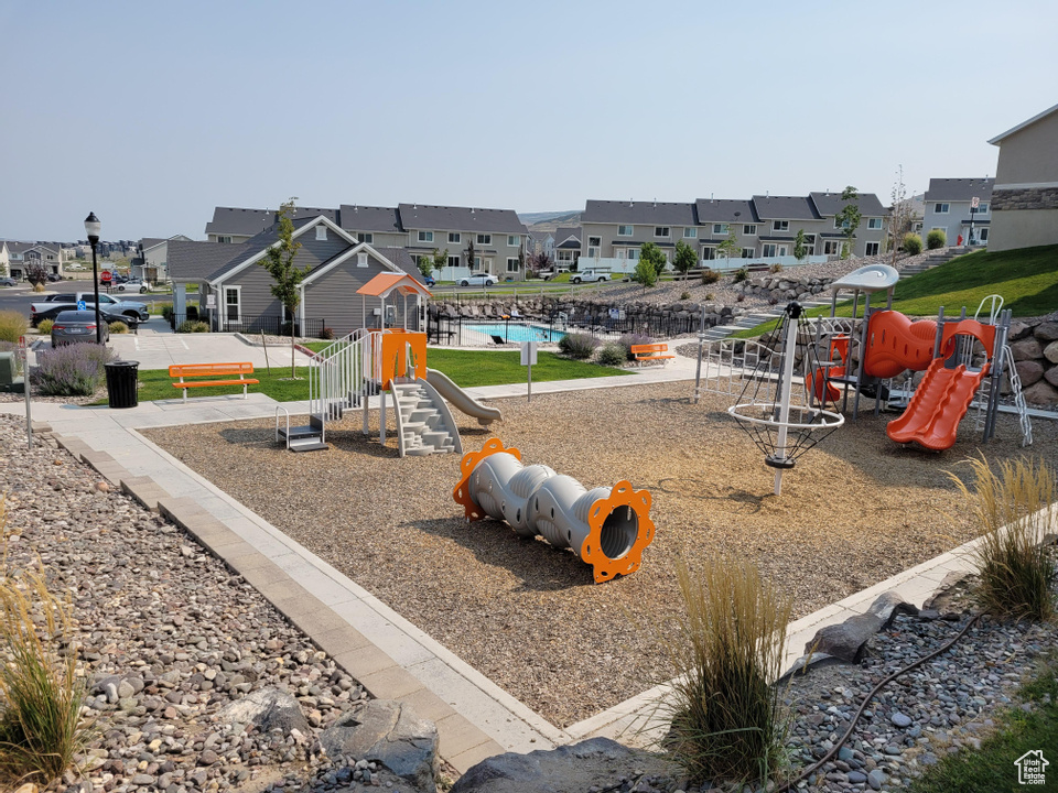 Communal playground with a residential view
