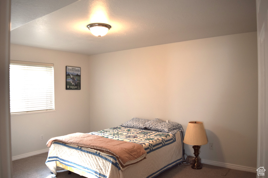 Bedroom with carpet floors and baseboards