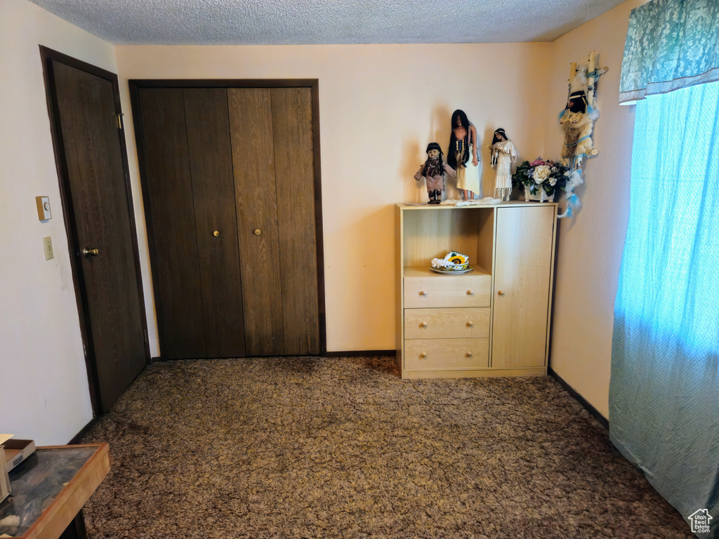 Bedroom featuring carpet floors and a closet