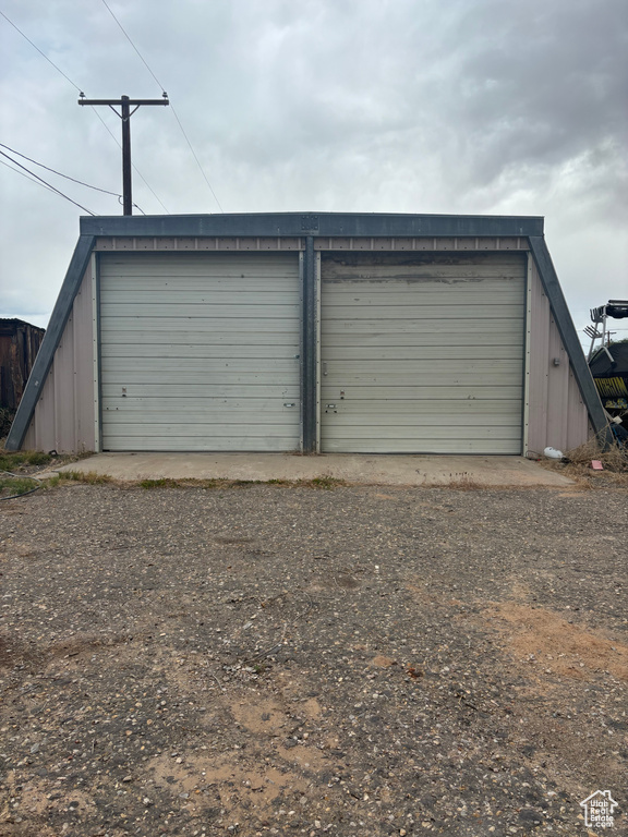 View of detached garage