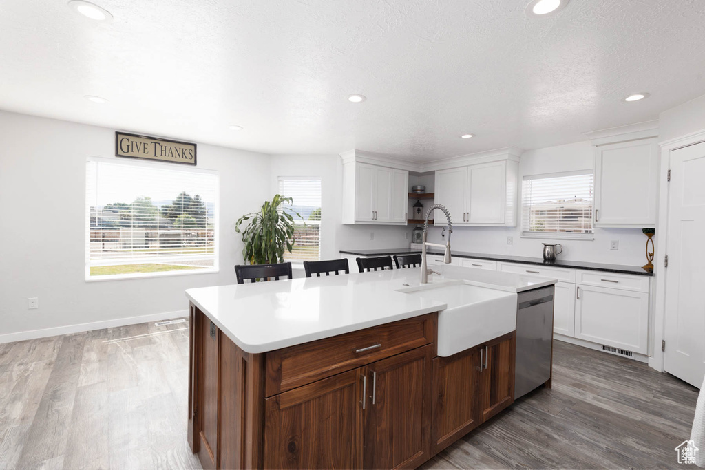 Kitchen with a sink, dishwasher, healthy amount of natural light, open shelves, and recessed lighting