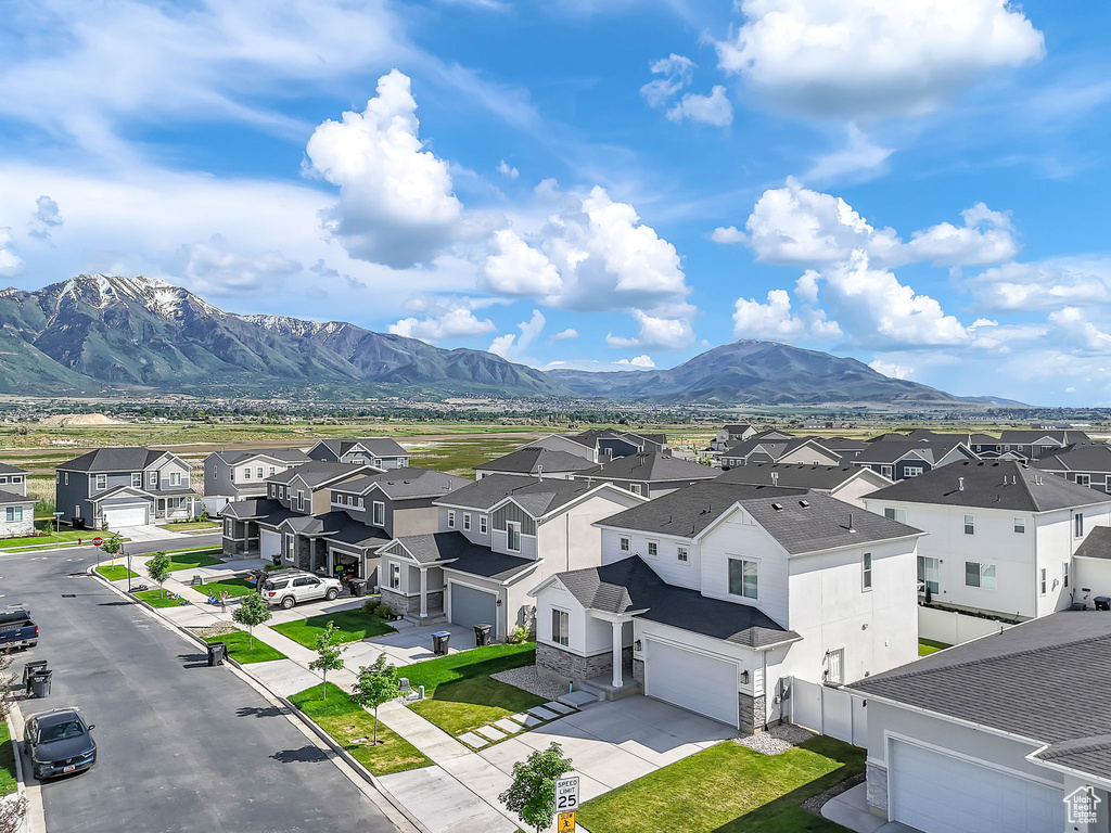 View of mountain background with nearby suburban area