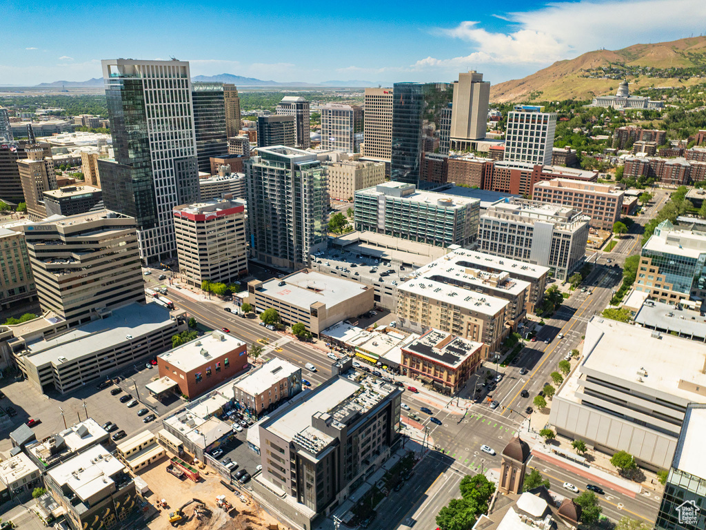 View of city with a mountain backdrop