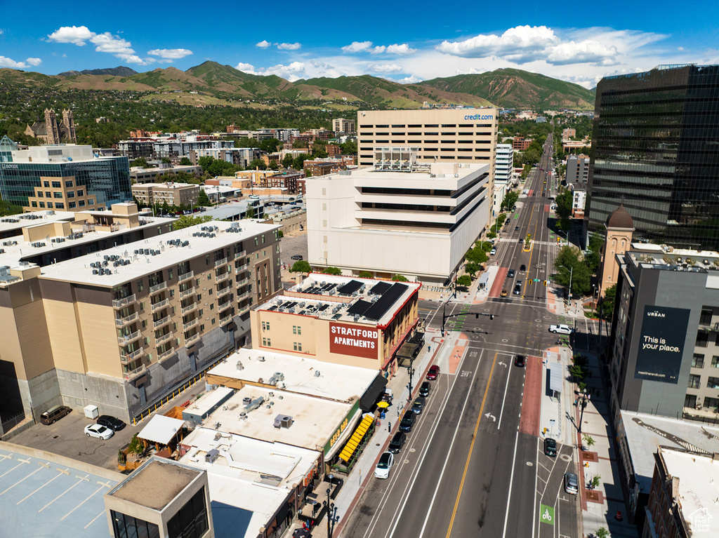 View of urban area with a mountainous background