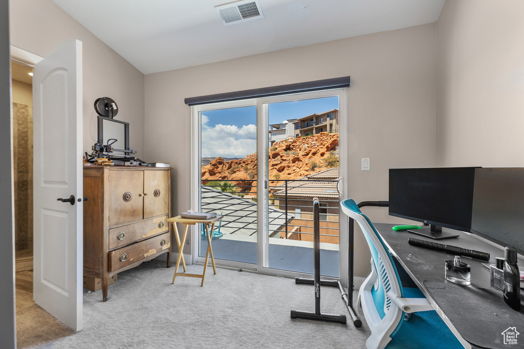 Home office with carpet floors