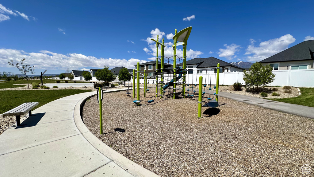 Community play area with a residential view