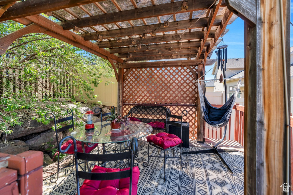 View of patio with a pergola