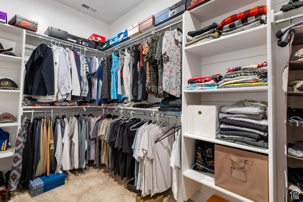 Spacious closet with carpet