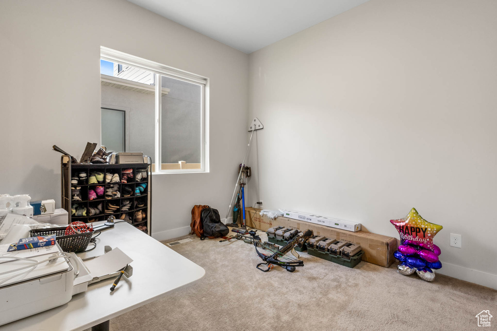 Office area featuring carpet flooring and baseboards