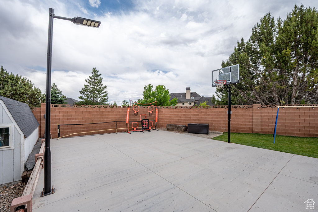 View of fenced backyard