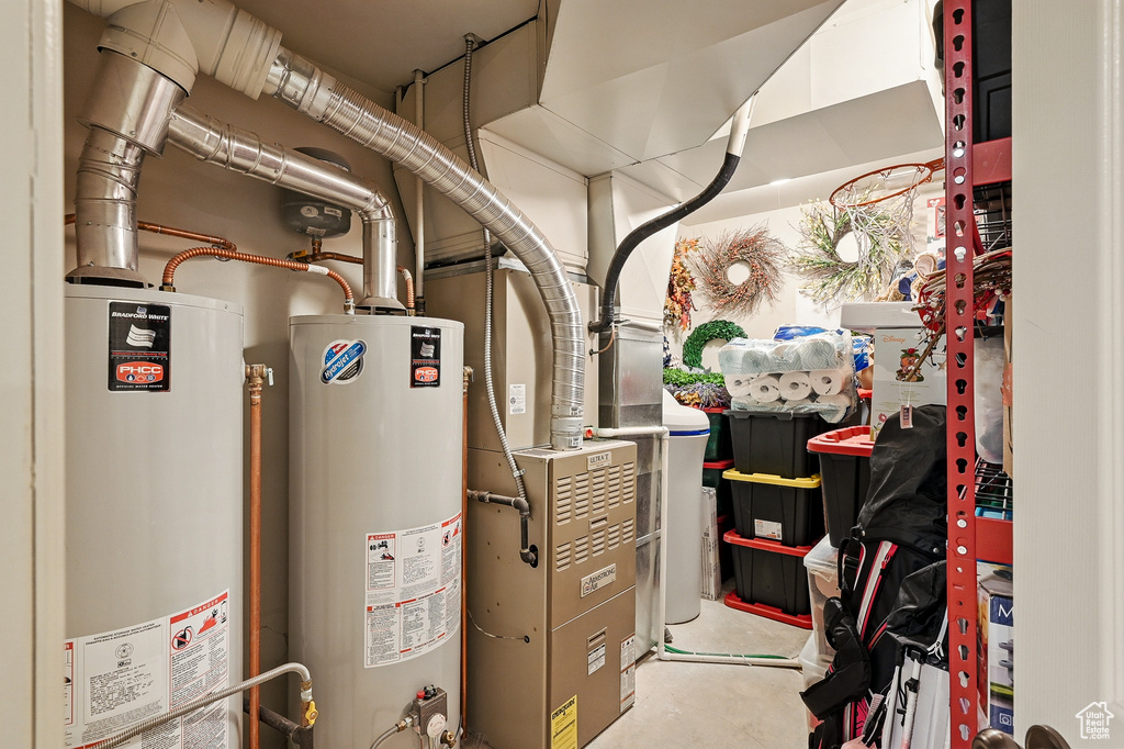 Utilities featuring water heater and heating unit