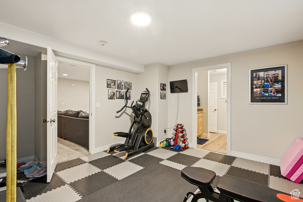 Workout area with baseboards