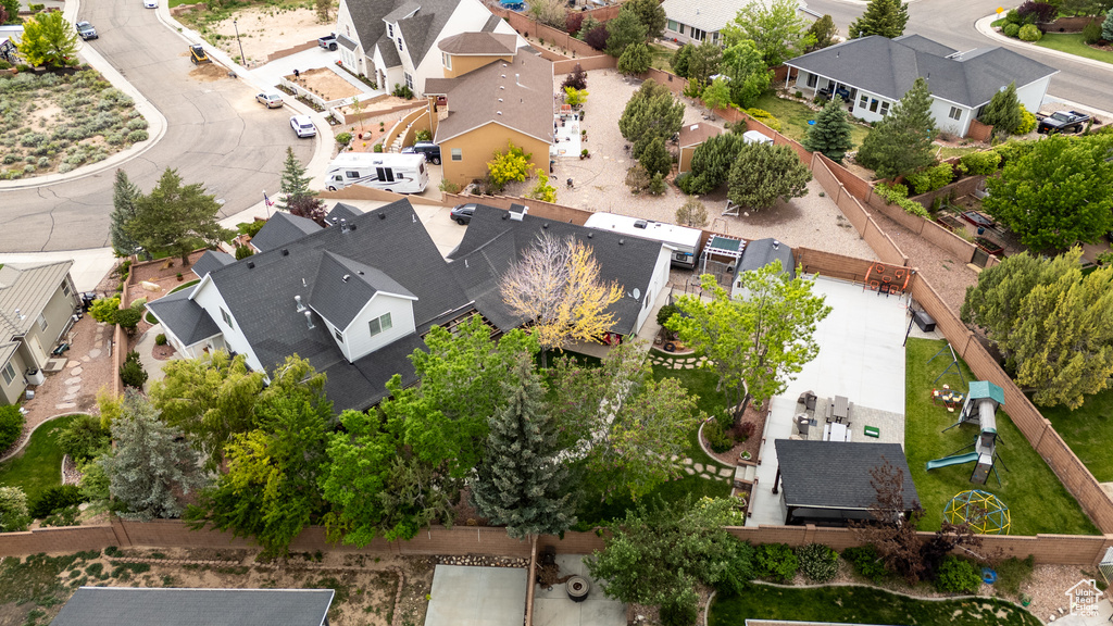 Aerial perspective of suburban area