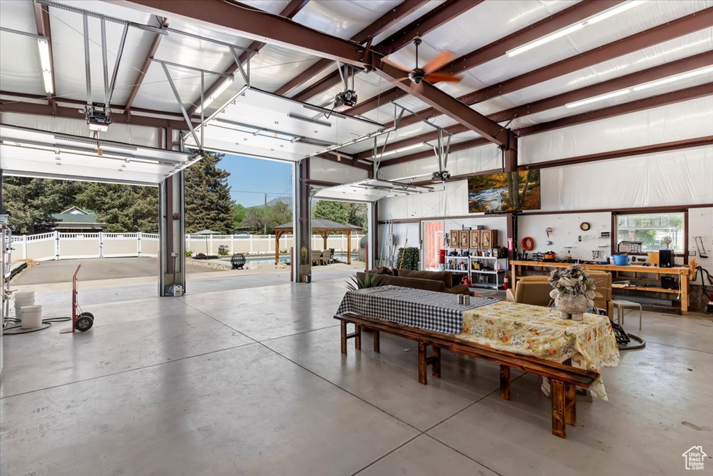 Garage with a workshop area