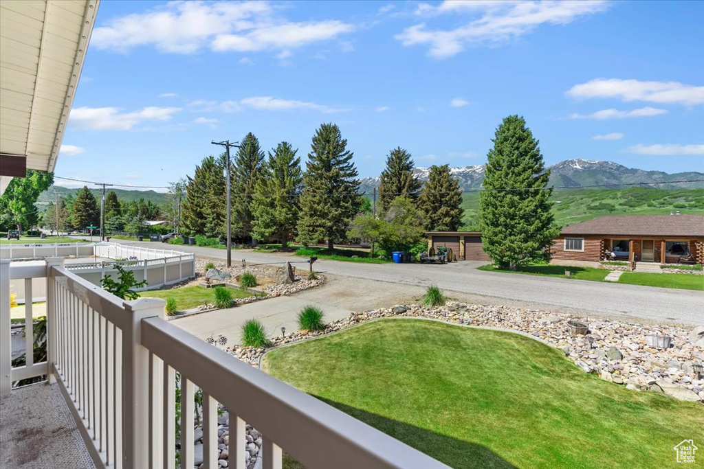 Balcony with a mountain view
