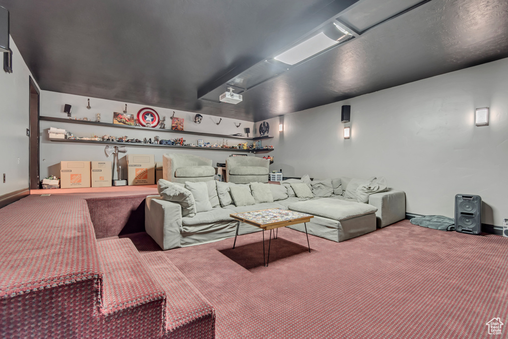 View of carpeted home theater room