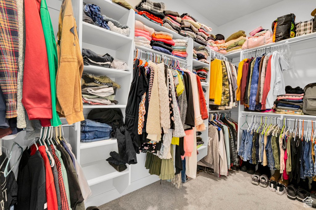 Spacious closet with carpet flooring