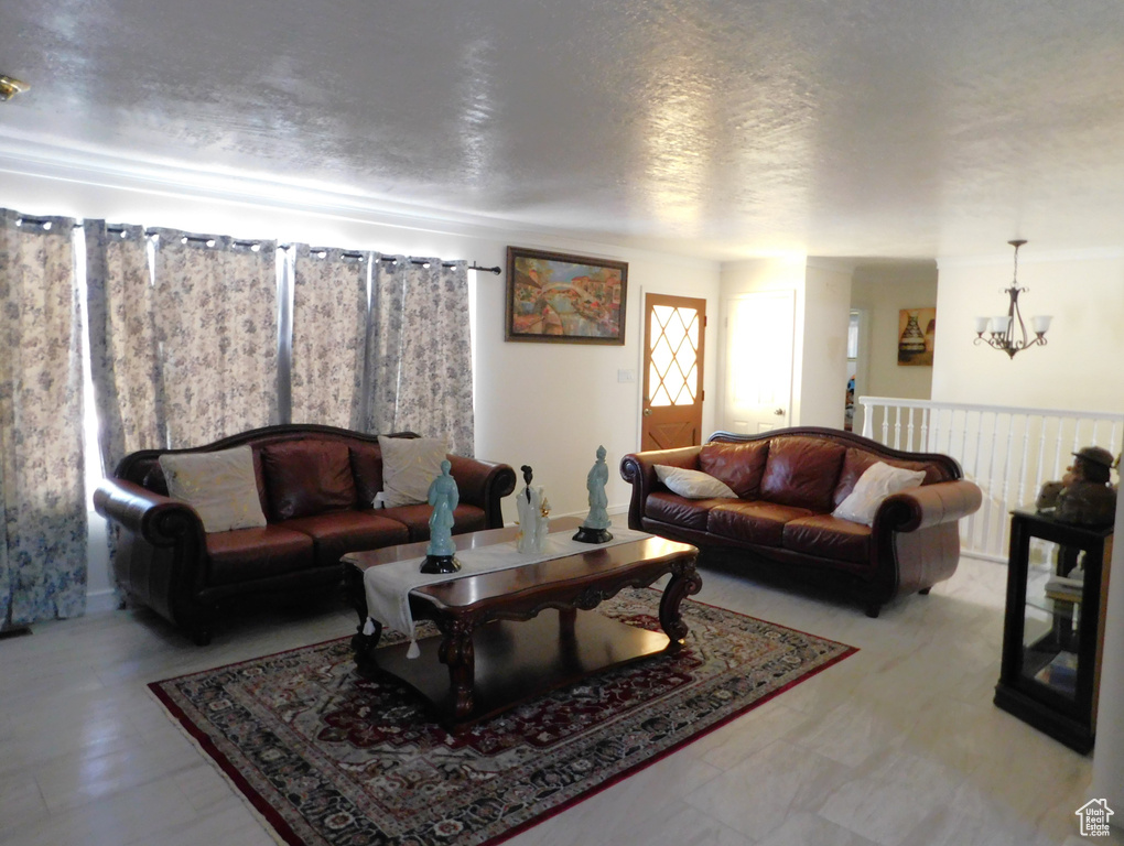 Living area with a chandelier