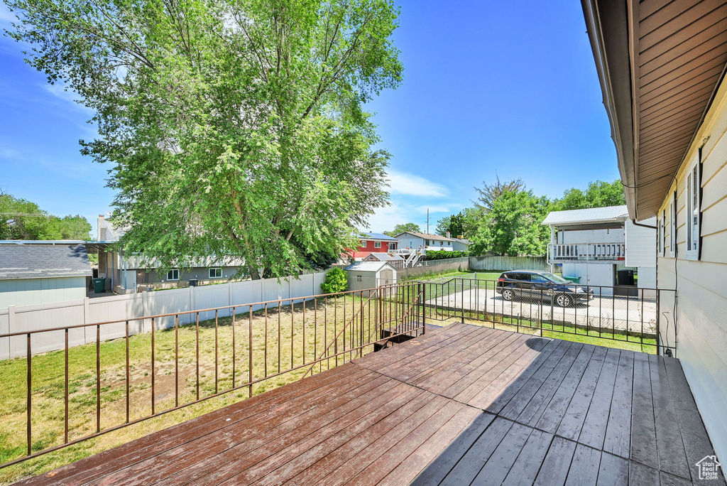 Wooden terrace with a residential view