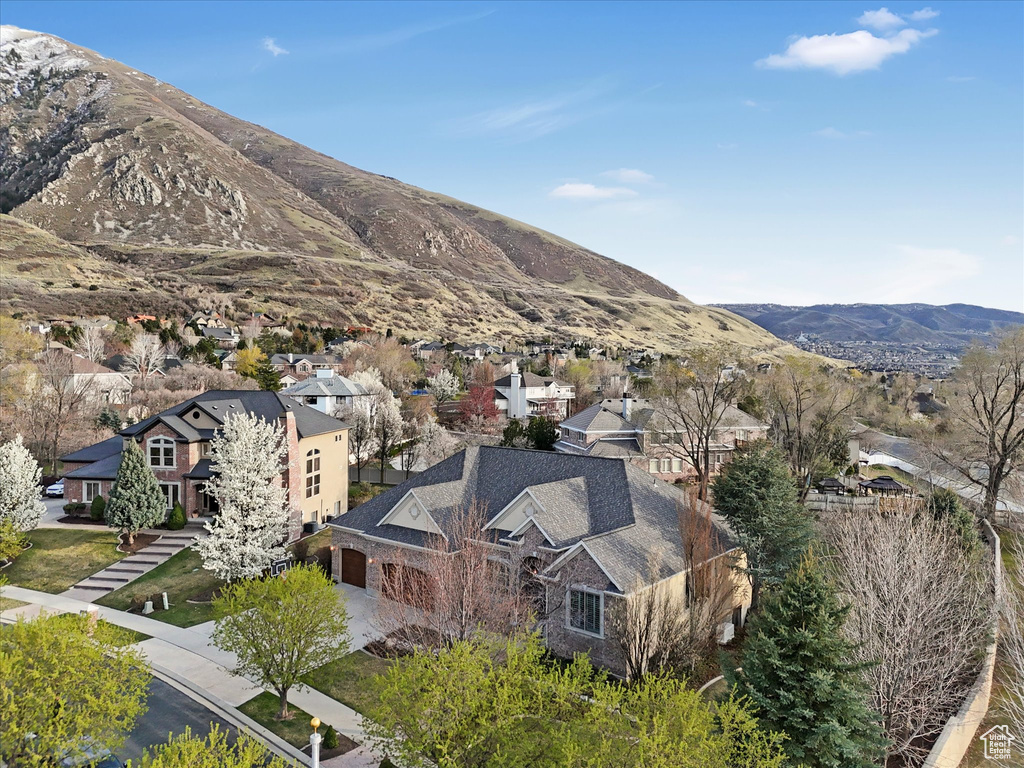 View of mountain background featuring nearby suburban area