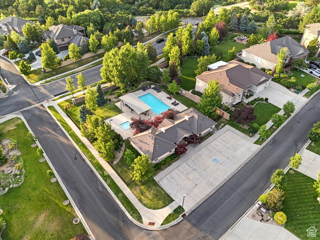 Aerial view of a pool