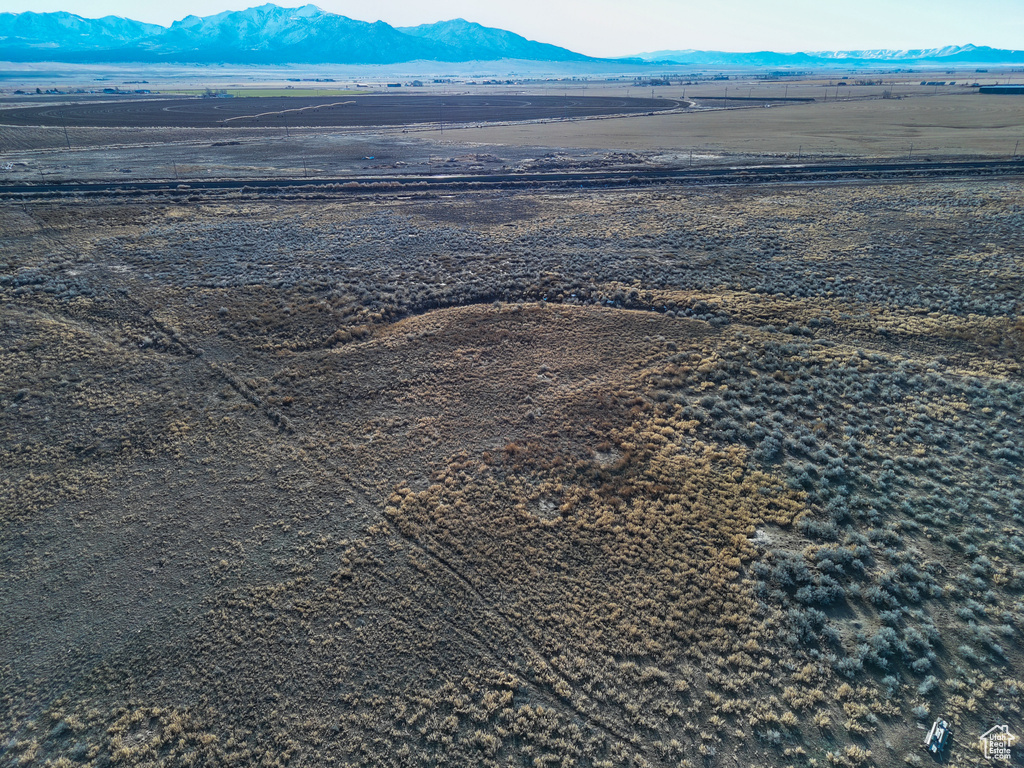 Bird's eye view of a mountainous background