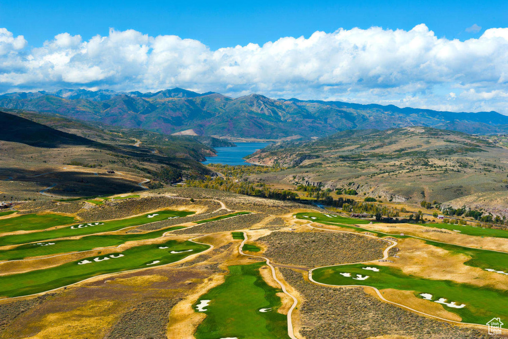 Bird's eye view of a water and mountain view
