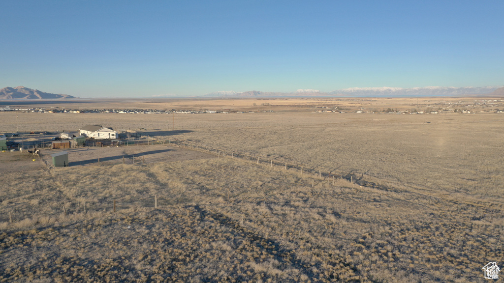 Overview of rural landscape with mountains