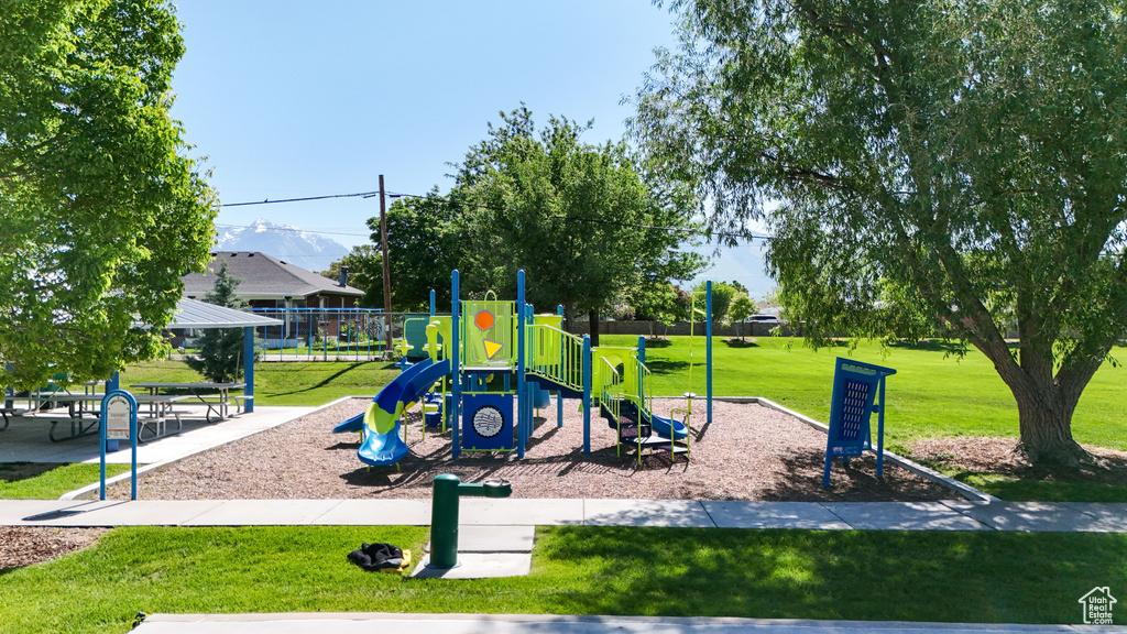 Community play area with a lawn