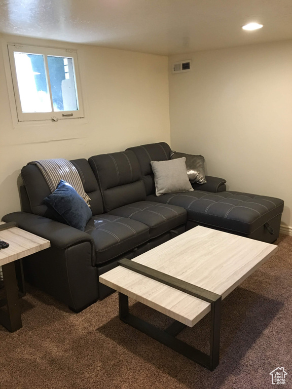 Living area featuring carpet floors and recessed lighting