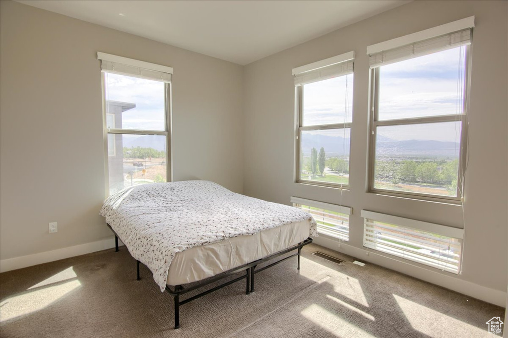 Carpeted bedroom with baseboards