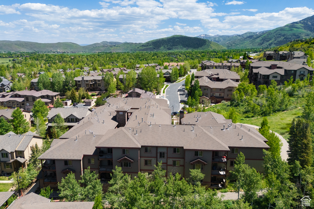 Aerial perspective of suburban area with mountains